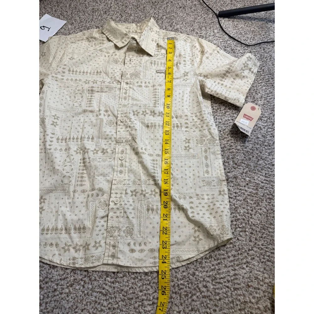 Levis Boys Large 12-13 Tan Bandana Patchwork Short Sleeve Button Down Shirt NWT